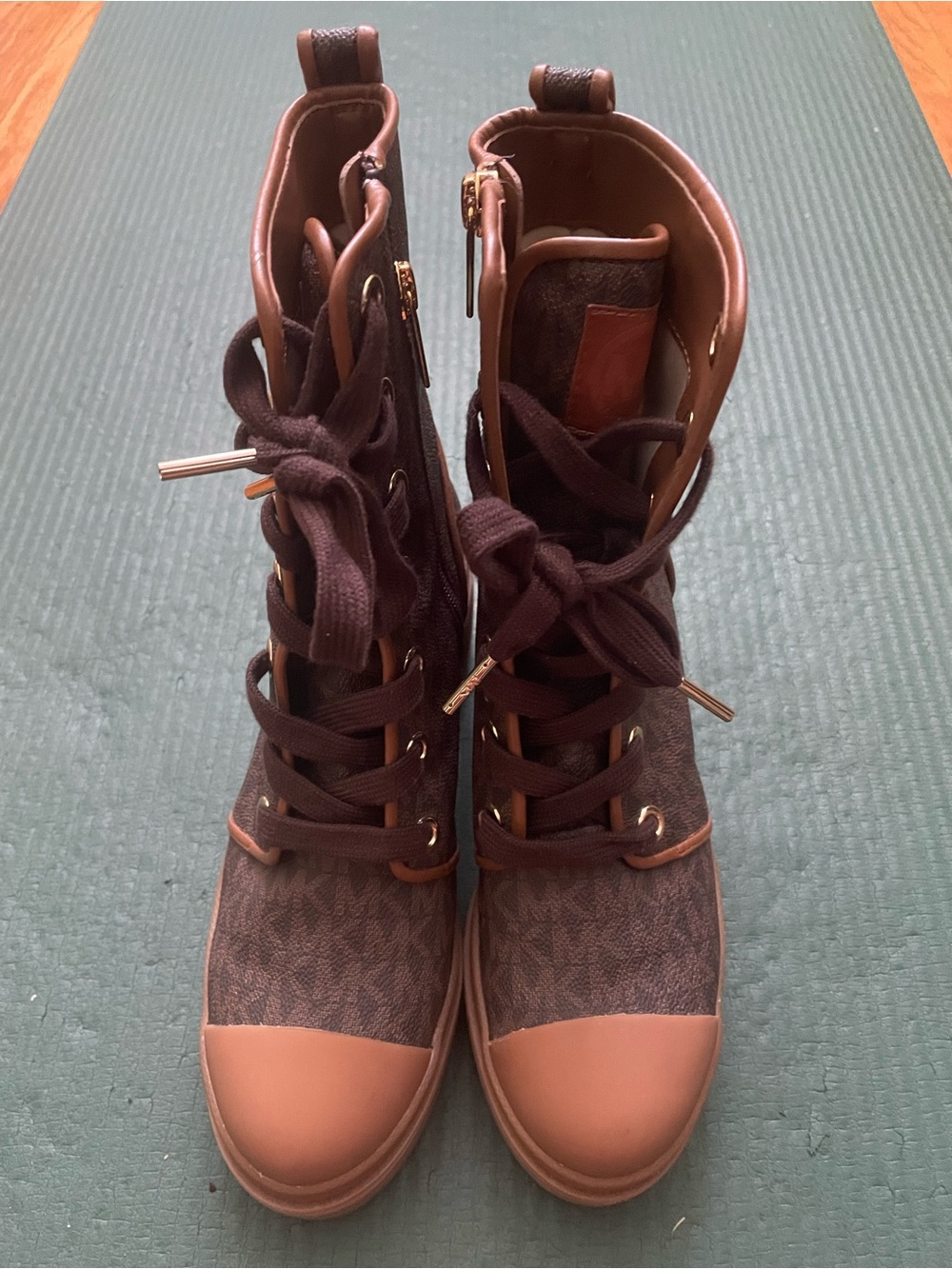 Michael Kors Corey Logo Brown Combat Boots Size 6